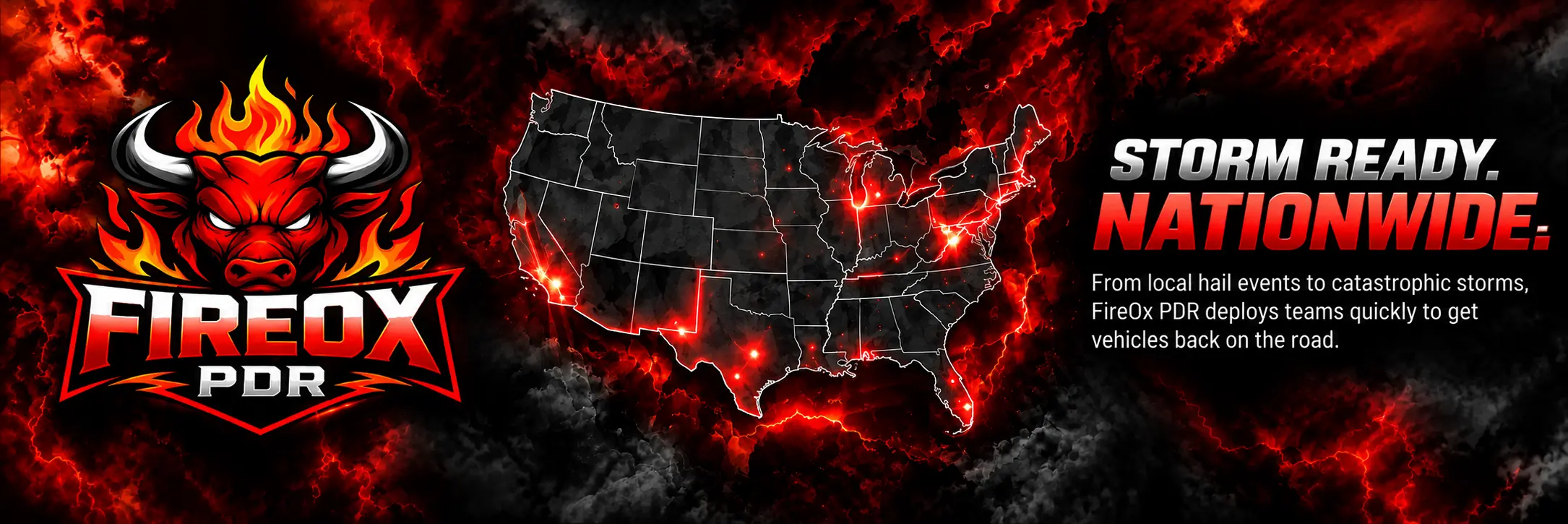 Map of the US with FireOx PDR logo