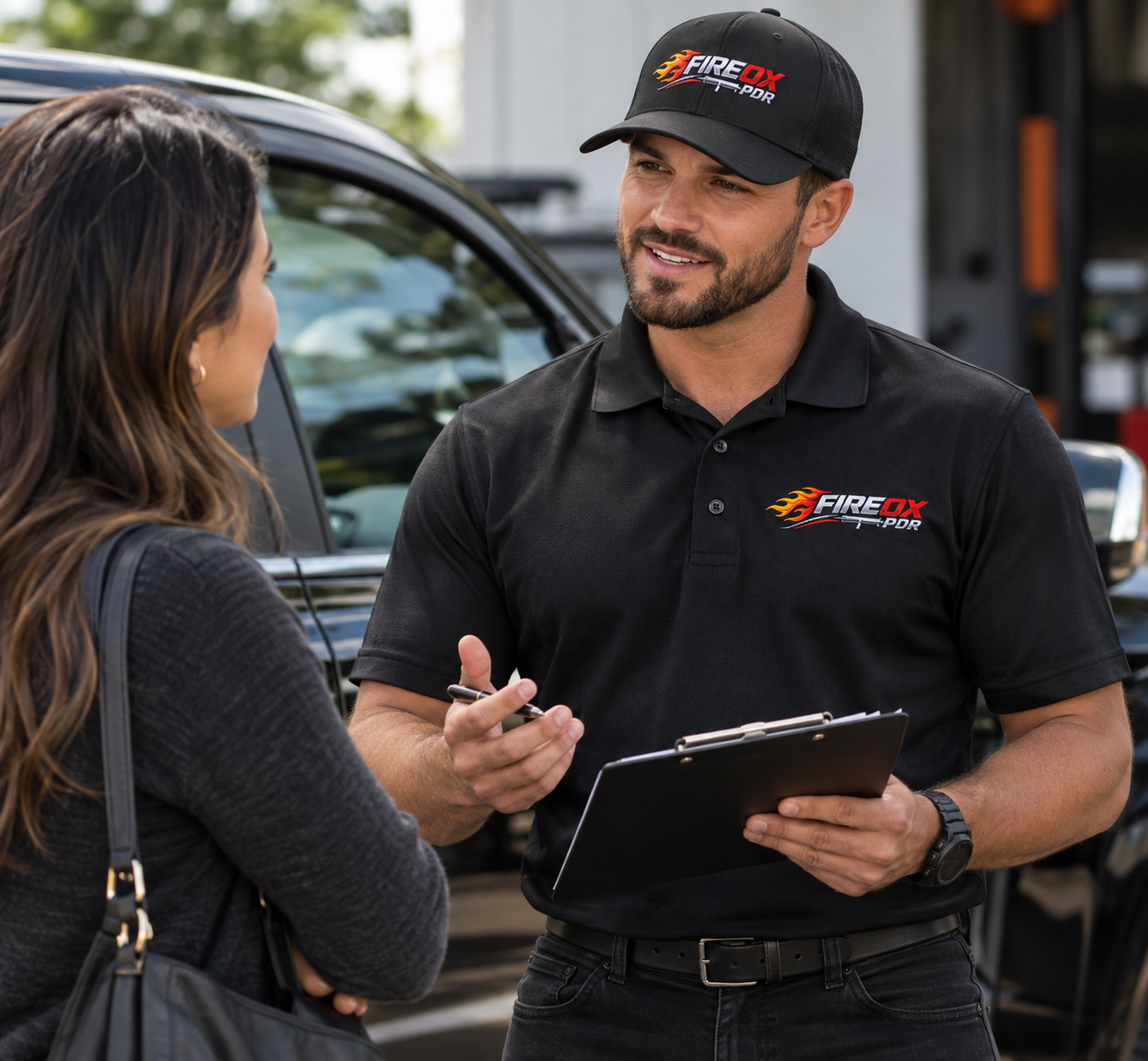 FireOx PDR employee talking to a customer.