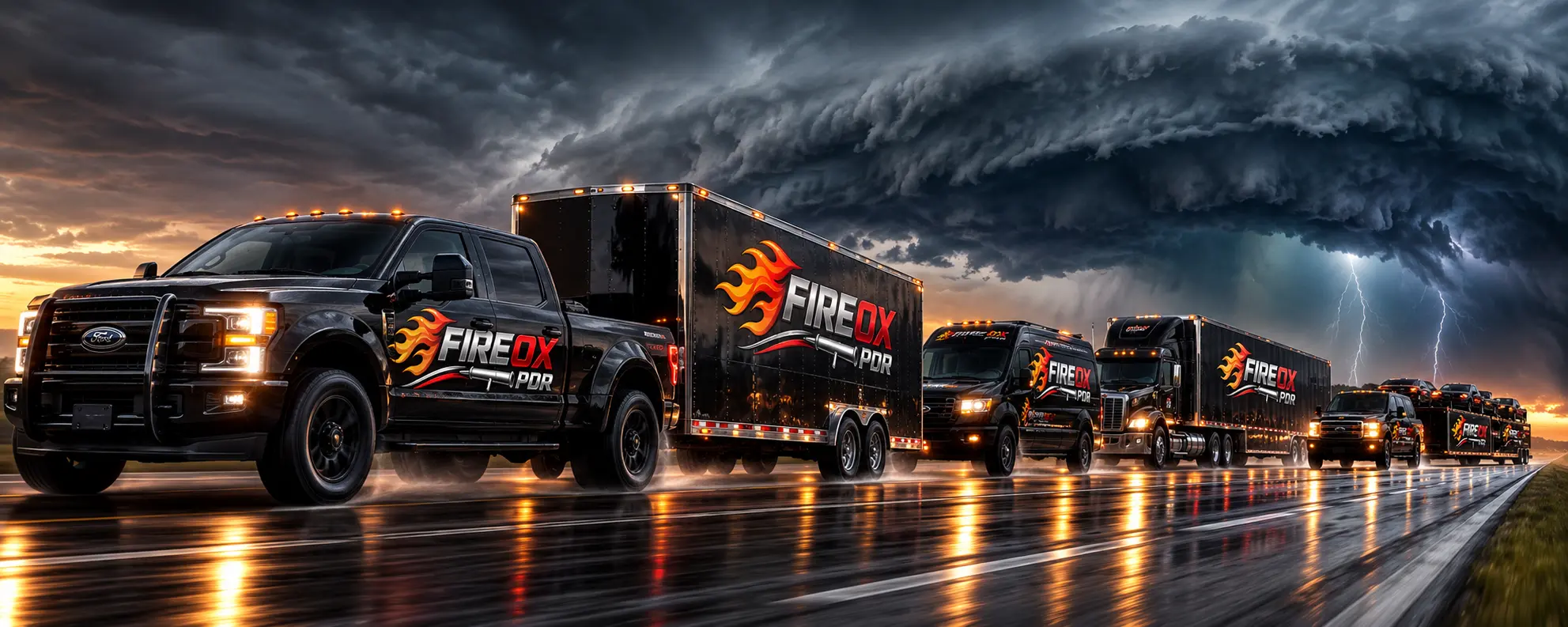 Fleet of FireOxPDR Trucks chasing a Storm.